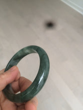 Load image into Gallery viewer, 卖了  57.7mm Certified Type A 100% Natural oily dark green/black/white Jadeite Jade bangle AM86-0393
