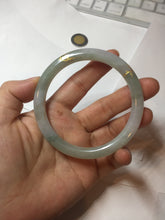 Load image into Gallery viewer, 60mm 100% Natural type A light green/white carved and golden-painted round cut Jadeite Jade bangle PC71
