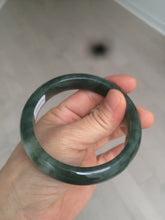 Load image into Gallery viewer, 卖了  57.7mm Certified Type A 100% Natural oily dark green/black/white Jadeite Jade bangle AM86-0393
