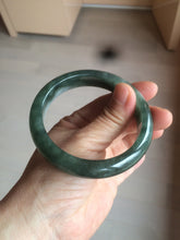 Load image into Gallery viewer, 卖了  57.7mm Certified Type A 100% Natural oily dark green/black/white Jadeite Jade bangle AM86-0393
