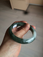 Load image into Gallery viewer, 卖了  57.7mm Certified Type A 100% Natural oily dark green/black/white Jadeite Jade bangle AM86-0393
