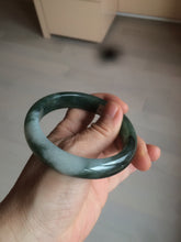 Load image into Gallery viewer, 卖了  57.7mm Certified Type A 100% Natural oily dark green/black/white Jadeite Jade bangle AM86-0393
