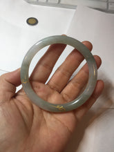 Load image into Gallery viewer, 60mm 100% Natural type A light green/white carved and golden-painted round cut Jadeite Jade bangle PC71
