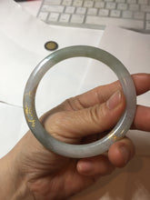 Load image into Gallery viewer, 60mm 100% Natural type A light green/white carved and golden-painted round cut Jadeite Jade bangle PC71
