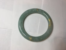 Load image into Gallery viewer, 60mm 100% Natural type A lake watery green/white carved and golden-painted chubby round cut Jadeite Jade bangle PC73
