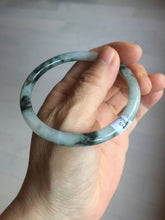 Load image into Gallery viewer, 55.4mm Certified Type A 100% Natural green/black/gray with dark green floating flowers slim round cut Jadeite bangle PD79-5746
