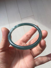 Load image into Gallery viewer, 53.1mm Certified Type A 100% Natural icy watery deep sea dark green/blue/gray/black slim round cut Guatemala Jadeite bangle D152-2444
