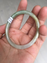 Load image into Gallery viewer, 48mm certified 100% natural Type A icy watery green/brown/gray slim oval jadeite jade bangle BL111-9436
