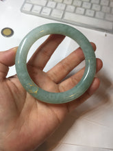 Load image into Gallery viewer, 60mm 100% Natural type A lake watery green/white carved and golden-painted chubby round cut Jadeite Jade bangle PC73
