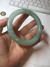 Load image into Gallery viewer, 60mm 100% Natural type A lake watery green/white carved and golden-painted chubby round cut Jadeite Jade bangle PC73
