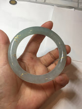 Load image into Gallery viewer, 55.5mm 100% Natural type A icy watery green/blue carved and golden-painted chubby round cut Jadeite Jade bangle PC74
