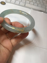 Load image into Gallery viewer, 55.5mm 100% Natural type A icy watery green/blue carved and golden-painted chubby round cut Jadeite Jade bangle PC74
