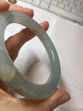 Load image into Gallery viewer, 55.5mm 100% Natural type A icy watery green/blue carved and golden-painted chubby round cut Jadeite Jade bangle PC74

