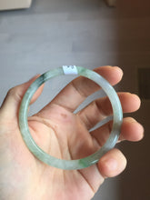 Load image into Gallery viewer, 57.4mm Certified Type A 100% Natural sunny green/white with dark green floating flowers super slim round cut Jadeite bangle PD48-5736
