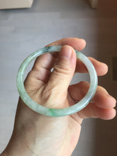 Load image into Gallery viewer, 57.4mm Certified Type A 100% Natural sunny green/white with dark green floating flowers super slim round cut Jadeite bangle PD48-5736
