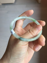 Load image into Gallery viewer, 57.4mm Certified Type A 100% Natural sunny green/white with dark green floating flowers super slim round cut Jadeite bangle PD48-5736
