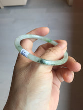 Load image into Gallery viewer, 57.4mm Certified Type A 100% Natural sunny green/white with dark green floating flowers super slim round cut Jadeite bangle PD48-5736
