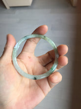 Load image into Gallery viewer, 57.4mm Certified Type A 100% Natural sunny green/white with dark green floating flowers super slim round cut Jadeite bangle PD48-5736
