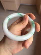 Load image into Gallery viewer, 57.8mm certified type A 100% Natural sunny green/white chubby round cut jadeite jade bangle BP9-4996
