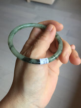 Load image into Gallery viewer, 55.6mm Certified Type A 100% Natural green/black/gray with dark green floating flowers slim round cut Jadeite bangle PD45-5754
