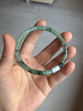 Load image into Gallery viewer, 55.6mm Certified Type A 100% Natural green/black/gray with dark green floating flowers slim round cut Jadeite bangle PD45-5754
