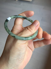 Load image into Gallery viewer, 55.6mm Certified Type A 100% Natural green/black/gray with dark green floating flowers slim round cut Jadeite bangle PD45-5754
