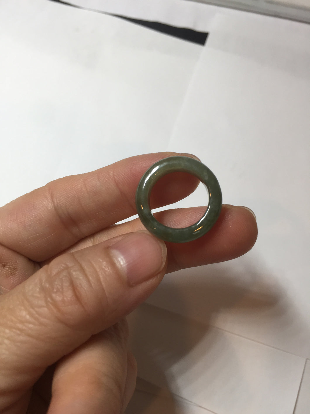 100% natural type A ice watery oily dark green/gray/black(冰油青) jadeite jade band ring PC77