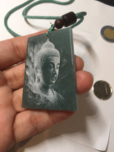 Load image into Gallery viewer, 100% Natural type A green/blue/gray Guatemala jadeite Jade shadow carving buddha pendant necklace BP114
