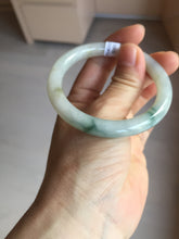 Load image into Gallery viewer, 52.5mm certified natural 100% natural Type A light green/white with green floating flowers round cut jadeite jade bangle BP5-5000
