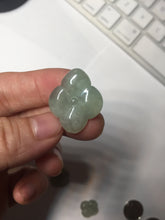 Load image into Gallery viewer, Type A 100% Natural icy watery light green/gray jadeite Jade flower Pendant BQ41
