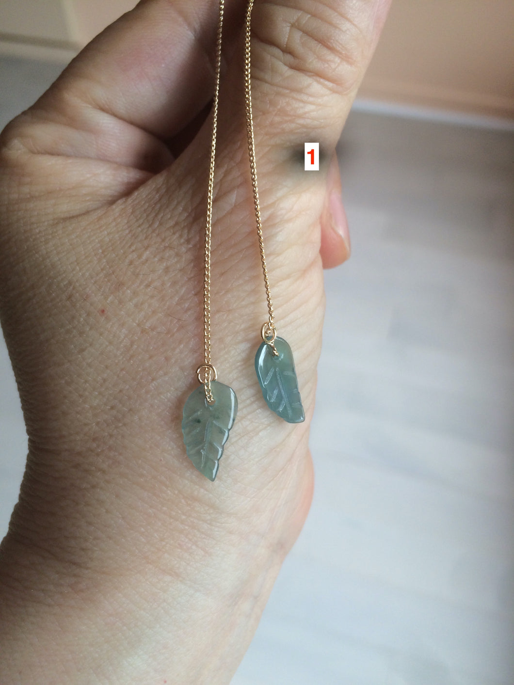 100% Natural icy green/blue/yellow/gray leaf dangling Guatemala jadeite Jade earring AX52