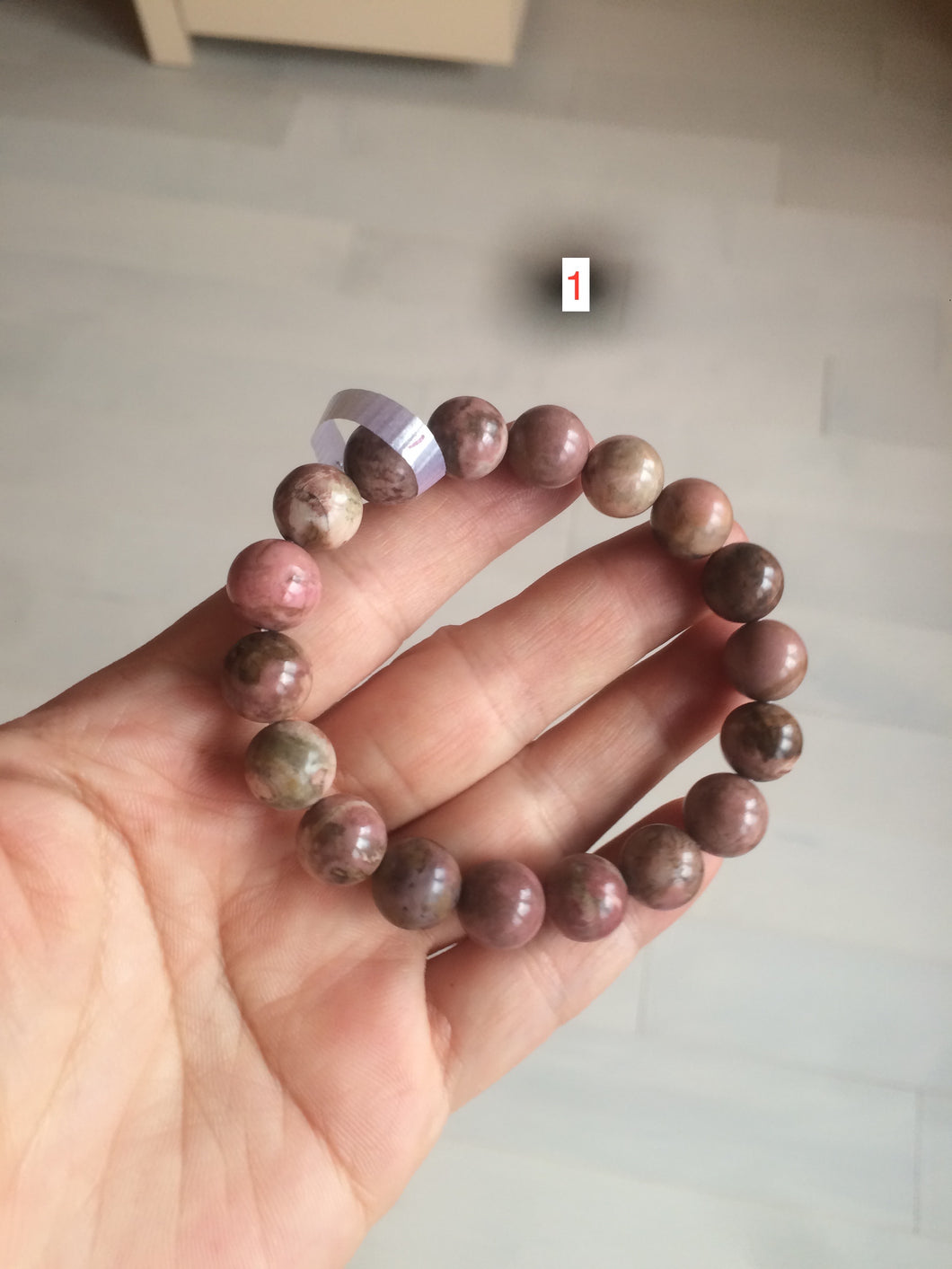 10-10.3mm 100% natural pink/black rose stone (Rhodonite) bracelet SY41