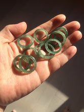 Load image into Gallery viewer, 100% natural type A ice watery dark green/gray/black(冰油青) jadeite jade band ring AU83
