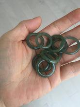 Load image into Gallery viewer, 100% natural type A ice watery dark green/gray/black(冰油青) jadeite jade band ring AU83
