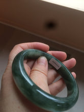 Load image into Gallery viewer, 卖了  57.7mm Certified Type A 100% Natural oily dark green/black/white Jadeite Jade bangle AM86-0393
