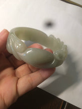 Load image into Gallery viewer, 卖了 Copy of 58mm 100% natural light green/gray carved Plum blossoms Qartzite (Shetaicui jade) bangle XY97 for Rosey
