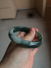 Load image into Gallery viewer, 卖了  57.7mm Certified Type A 100% Natural oily dark green/black/white Jadeite Jade bangle AM86-0393
