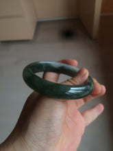 Load image into Gallery viewer, 卖了  57.7mm Certified Type A 100% Natural oily dark green/black/white Jadeite Jade bangle AM86-0393
