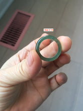 Load image into Gallery viewer, 100% natural type A ice watery dark green/gray/black(冰油青) jadeite jade band ring AU83
