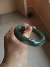 Load image into Gallery viewer, 卖了  57.7mm Certified Type A 100% Natural oily dark green/black/white Jadeite Jade bangle AM86-0393
