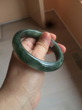 Load image into Gallery viewer, 卖了  57.7mm Certified Type A 100% Natural oily dark green/black/white Jadeite Jade bangle AM86-0393
