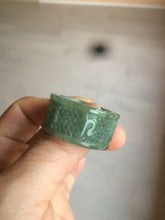 Load image into Gallery viewer, 100% Natural type A craved ancient Chinese characters jadeite jade broad ring AS80
