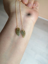 Load image into Gallery viewer, 100% Natural icy green/blue/yellow/gray leaf dangling Guatemala jadeite Jade earring AX52
