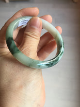 Load image into Gallery viewer, 53.6mm certified natural 100% natural Type A light green/white with green floating flowers jadeite jade bangle BP1-5003
