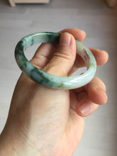 Load image into Gallery viewer, 53.6mm certified natural 100% natural Type A light green/white with green floating flowers jadeite jade bangle BP1-5003
