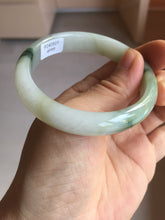 Load image into Gallery viewer, 53.9mm certified natural 100% natural Type A light green/white with green floating flowers jadeite jade bangle BP20-4999
