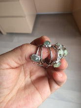 Load image into Gallery viewer, 100% natural type A icy watery light green white clear four-prong jadeite jade ring group PC8
