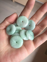 Load image into Gallery viewer, 23.5-27.7mm 100% Natural apple green/white jadeite Jade Safety Guardian Button(donut) Pendant group BK112
