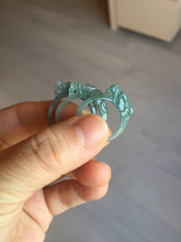 Load image into Gallery viewer, Size 7 3/4 100% natural type A icy watery oily dark green/blue/gray/purple/black one-piece carved dragon slim jadeite jade ring group PB117
