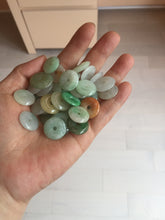 Load image into Gallery viewer, 15-17mm Type A 100% Natural icy watery light green yellow white clear Jadeite Jade Safety Guardian Button donut Pendant group AF97
